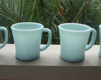 Vintage Anchor Hocking Fire King Turquoise Blue Mugs