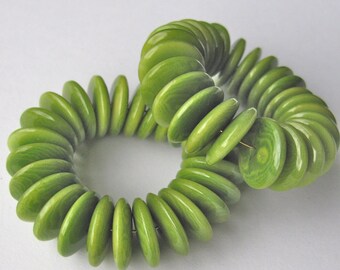 25 Lime Green Tagua Nut Beads, Thin Lens Beads, 13mm Beads, Organic Beads, Natural Beads, Vegetable Ivory Beads, EcoBeads
