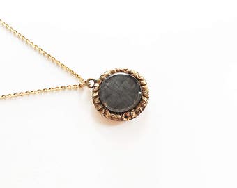 Antique Georgian 9 Karat Gold Mourning Hair Pendant Necklace Bezeled Glass Hair Locket 9 Carat Ct Charm on 14 Karat Gold Chain Vintage