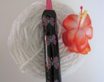 Butterfly Bates I Hook, Susan Bates, Handmade Crochet Hook, Polymer Clay