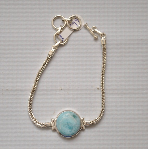 Sterling Silver Round Larimar Bracelet #8946