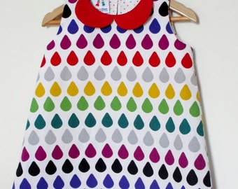 Children clothing - Rainbow Raindrops a-line dress girl baby toddler dress..sizes 6months-1 -2-3-4-5 kids children dress girlsandboys