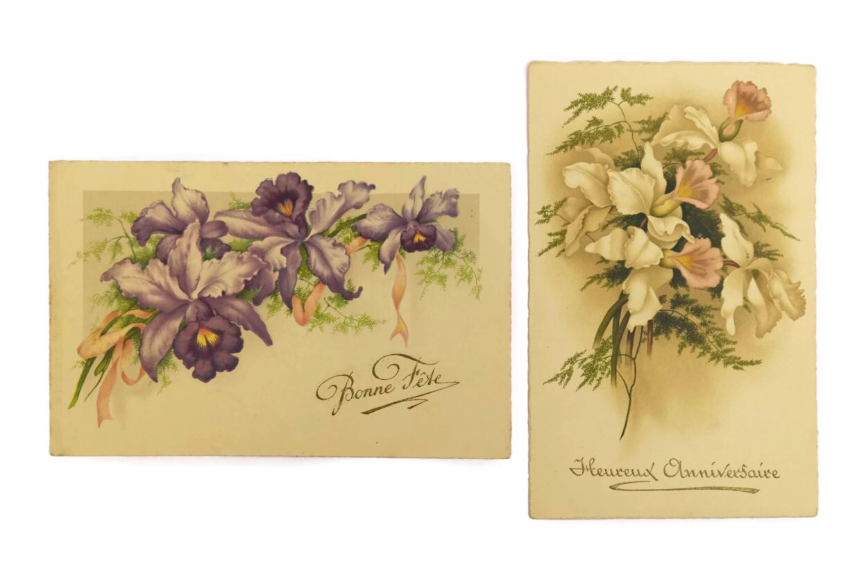 Vintage Flower Postcards. Romantic French Floral Art Cards. Vintage