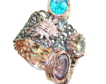 Amethyst, Blue Topaz, Citrine Sterling Silver Ring - weight 12.00g - Size 8 - dim L -1 3 8, W -1 1 4, t -1 8 inch - code 22-lut-16-41