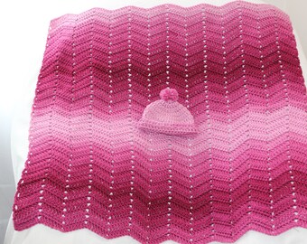 Crochet Chevron or Ripple Baby Blanket with Free Hat