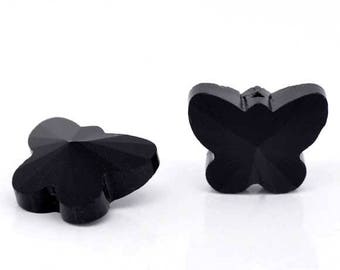 PC21 - Set of 2 15 * 12mm black faceted crystal butterflies