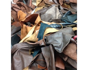 Scrap leather Upholstery Cow Hide 1 Pound Remnants, Mixed Earthtone Colors - 26618