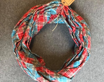 Red and Blue Plaid Flannel Infinity Scarf