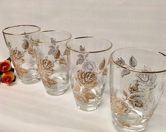 Vintage Libbey Glassware "Rose Bouquet" Tumblers (4), 1960s Collectible/Tom Collins/Tumblers/Replacements/American Glasswares