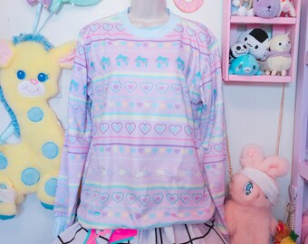 Kawaii Pastel Shooting Star Fairy Kei Sweater, Bear Sweater, Kawaii Sweater, Pastel Sweater
