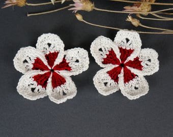 Crochet flower Set 2 pcs Knitted flower Plumeria flower Flower application Scrapbooking flower Decorate flower Flower motif Cloth accessory