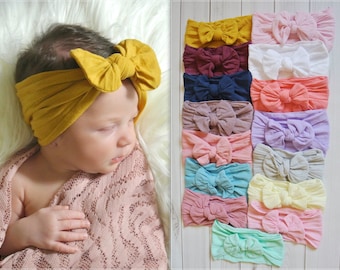 Nylon Bow Headwrap, One size fits all nylon headbands, wide nylon headbands, baby headbands, baby shower, CLASSIC Knot Nylon Headwrap