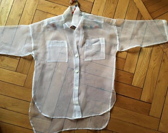 Transparentes Shirt, 80 Jahre, Vintage Shirt, Hemd/Jacke, transparent weiß