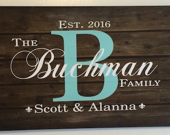 Family Name Sign Monogram Rustic Wood Sign Canvas Wall Art - Wedding, Anniversary Gift, Housewarming, Valentine's Day