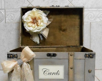 Wedding Card Trunk / Wedding Card Box / Rustic Chic Wedding Card Trunk / Grey And Ivory Wedding Card Trunk / Wedding Decorations