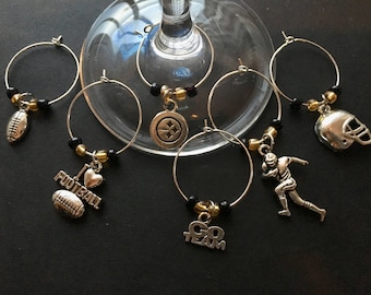 PITTSBURGH STEELERS Football Wine Charms - Set of 6