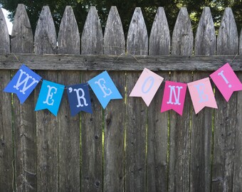 Twins high chair banner . We're One banner. Twins first birthday .