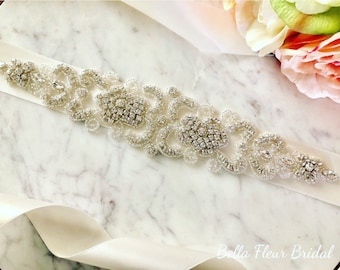 Bridal Belt, Rhinestone Wedding Sash, Bridal Accessory, Wedding Dress Sash, Custom Bridal Sash, Elegant Bridal Sash, Ribbon Sash Belt