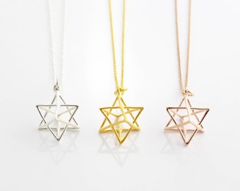 Sterling Silver 3D Merkaba necklace, Merkaba Pendant, Sacred Geometry Necklace, Star Tetrahedron, Star of David Pendant, Yoga Jewellery