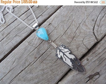 ON SALE Turquoise necklace handmade and signed in sterling silver by Jonathan Mike a Navajo silversmith