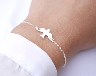Silver bird bracelet - sterling silver chain - thin bracelet - bird jewelry - wedding bridesmaid jewels - bird charm bracelet - gift for her