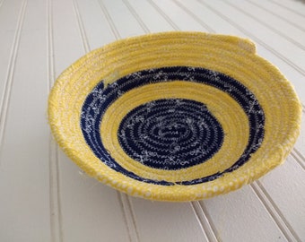 6" Coiled Fabric Bowl - Blue and Yellow Stripes