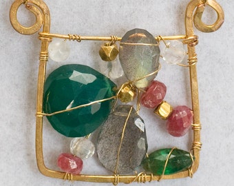 Bejeweled gem art necklace wearable art