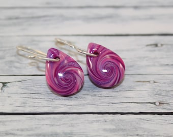 Small purple and pink teardrop earrings