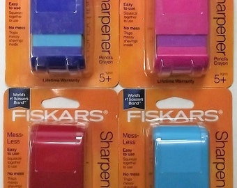 Fiskars 95900 Mess Less Pencil or Crayon Sharpener School Art 4pcs.