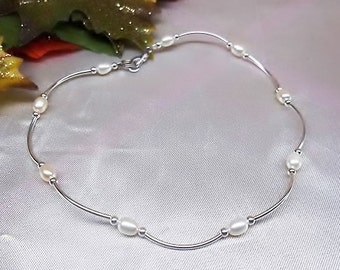 White Pearl Anklet Sterling Silver Anklet Heart Ankle Bracelet Freshwater Pearl Ankle Bracelet Sterling Silver Sterling BuyAny3+Get1 Free