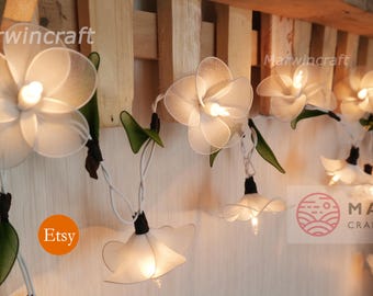 White Frangipani String Lights Flower Fairy Bedroom Home Decor Living Room Wall Hanging White Frangipani String Lights Flower Fairy Bedroom Home Decor Living Room Wall Hanging