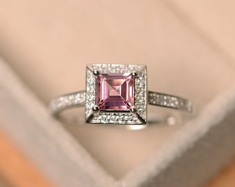 Pink tourmaline ring, square cut ring, tourmaline ring, natural tourmaline ring