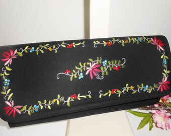 Black Evening Bag, Embroidery Purse, Vintage Black Purse, Black Clutch Bag, Embroidery Handbag EB-0447
