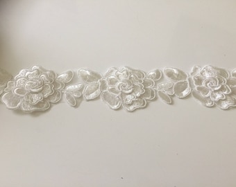 Guipure 3D 6.5 cm wide white lace