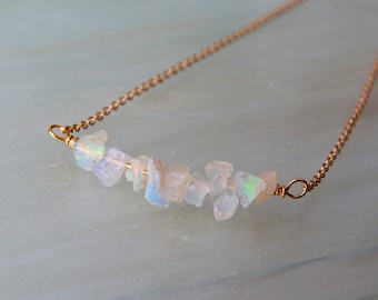 Raw Opal Necklace - Opal Bar Necklace - Opal/Silver/Gold Minimalist Necklace, Ethiopian Welo Opal/ October Birthstone, Birthstone Jewellery