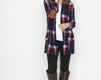 Eloges Suede Patch Plaid Cardigan