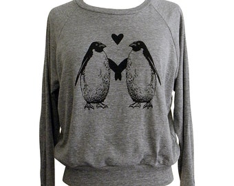 Penguin Love Raglan Sweatshirt - American Apparel SOFT vintage feel - Available in sizes S, M, L