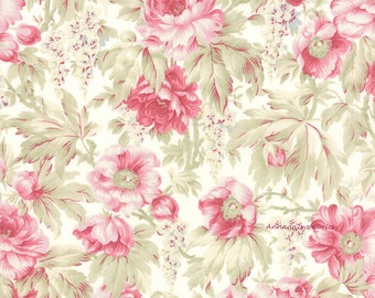Moda 3 Sisters Favorites 3768 11 China White, Cottage Chic Fabric, Pink Roses Fabric, Shabby Floral Fabric, Romantic Cotton Quilt Fabric
