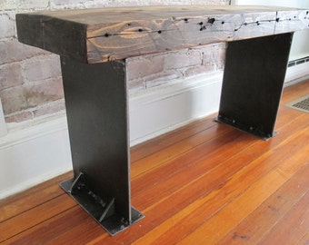 Wooden Bench with Industrial Metal Legs,Reclaimed wood from NYC