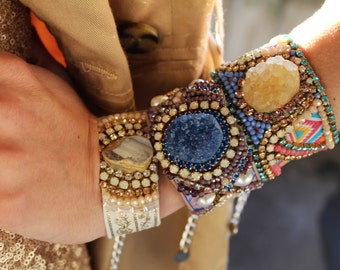 Crystal Friendship Bracelet Druzy Agate Cuff Bracelet Swarovski Bracelet Aztec Festival Bracelet Ethnic Jewelry Coachella Stone Bracelet