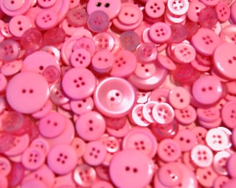 50 Pink Button Mix, assorted sizes Grab Bag Crafting Jewelry Collect (1364)
