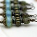 Blue Picasso Firepolished Czech, Brass Patina Melon Beads and Czech Bead Dangle, Earring Dangle Charm Drop Set