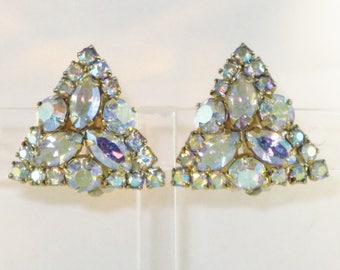 Vintage Aurora Borealis Clip Earrings (E-2-4)