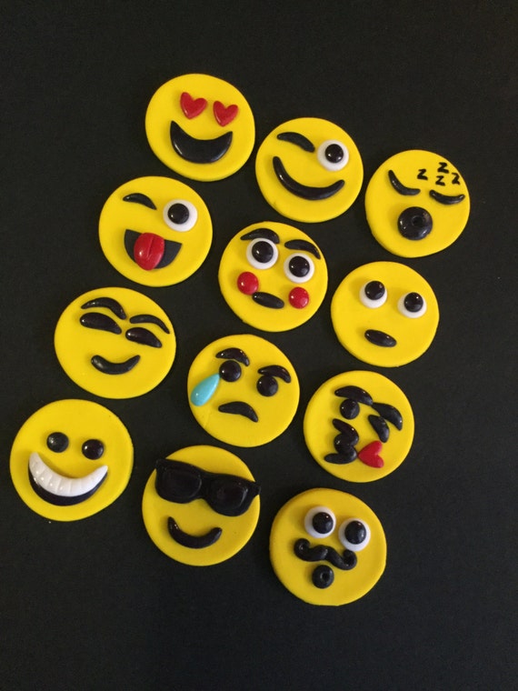 Fondant Emoji Cupcake Cake Cookie Toppers. Set includes 12