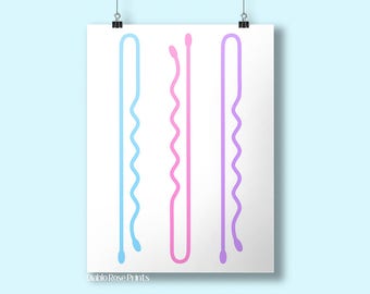 Pastel Pinup Bobby Pins / Hair Grips Print . Digital Download . Kitsch, hairdresser, pinup, vintage salon print