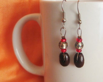 Red-y to wear...Authentic Fair Trade Coffee Bean Earrings .. FREE SHIPPING