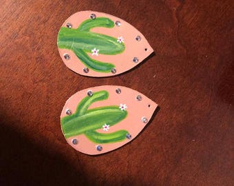 Hand painted leather earrings