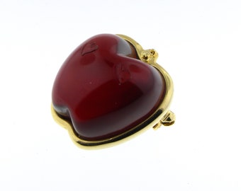Vintage Anne Klein APPLE Brooch Pin / Red Lucite Jelly Belly Apple Gold Tone Pin / 70s 80s 1" x 1"