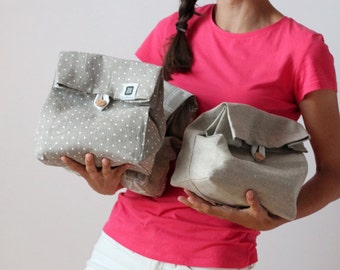Linen lunch bag, linen lunch bag for women, adult lunch bag, linen fabric storage basket
