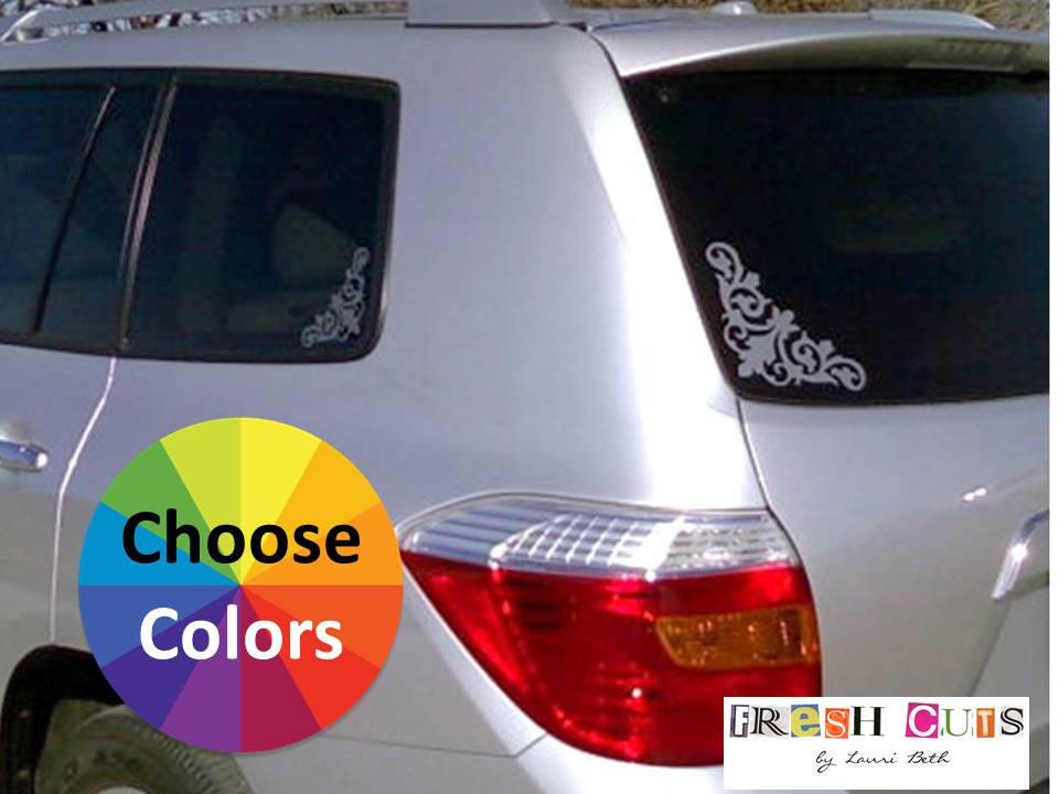 Vinyl Decal Car Window Corner Decals Floral Damask Flourish